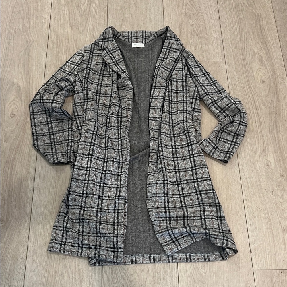 MELLODAY Black and Gray Plaid Pea Coat